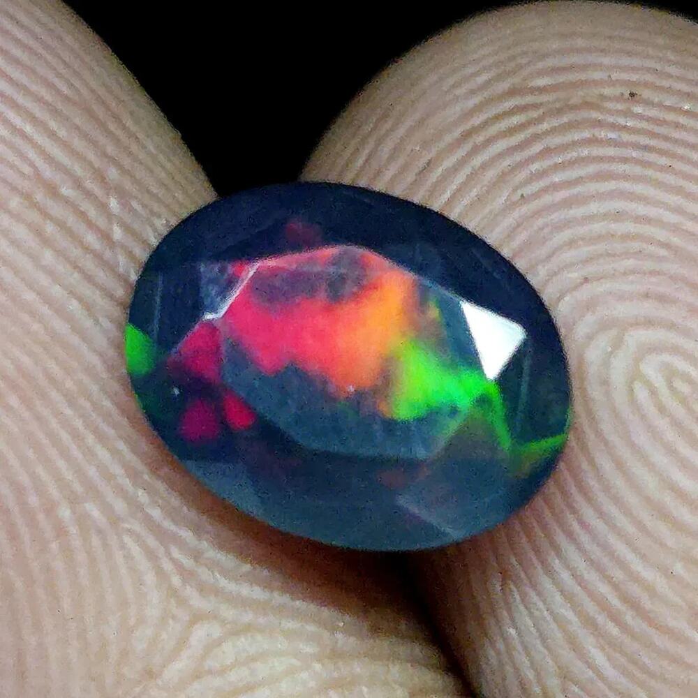 1.01 Ct Natural Black Opal Play of Color 9x7mm Loose Gem